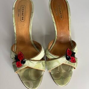 Coach Women's Sandals in Green with Red Ladybug Accents.  Ciara II size 9B.